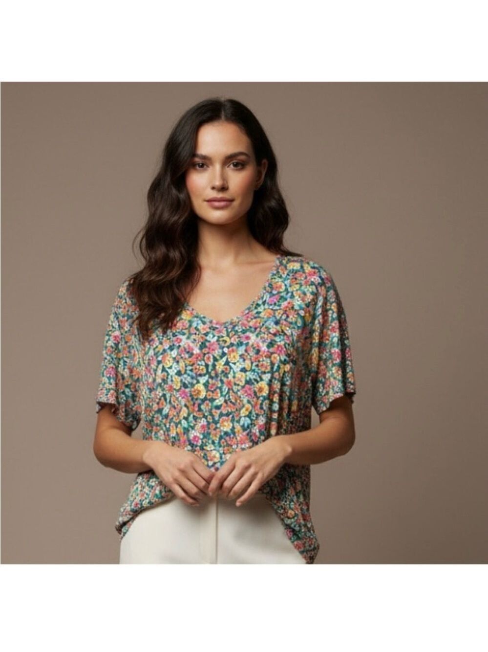 Women's LANE BRYANT Teal Floral Fitted Tunic Plus Size 22/24 - Picture 2 of 12